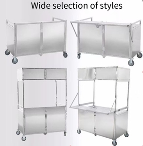 EU Multi-Functional Stainless Steel Food Stall Cart Red Net New Night Market Folding Mobile Cart Wheels for Candy Cake Display - Product Image 4