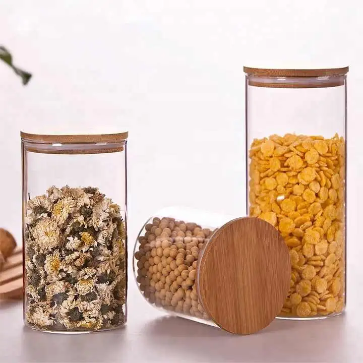 Luftabdichte Lebensmittelbehälter aus Glas Glasdose große Gläser und Aufbewahrung Bambus-Glasdosen Küchenkanister