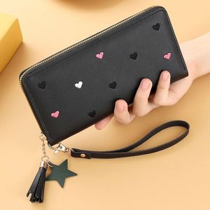 Wholesale Unisex Wristlet <b>Clutch</b> Bag Women's Cute Embroidered Tassel Multi Functional Card Slot Zipper Waterproof PU Long Wallet - Product Image 3