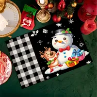Napperons de Noël en lin imprimé, résistants à la chaleur, pour la vente en gros, pour la maison, les restaurants, les fêtes, avec motifs de rennes et floraux