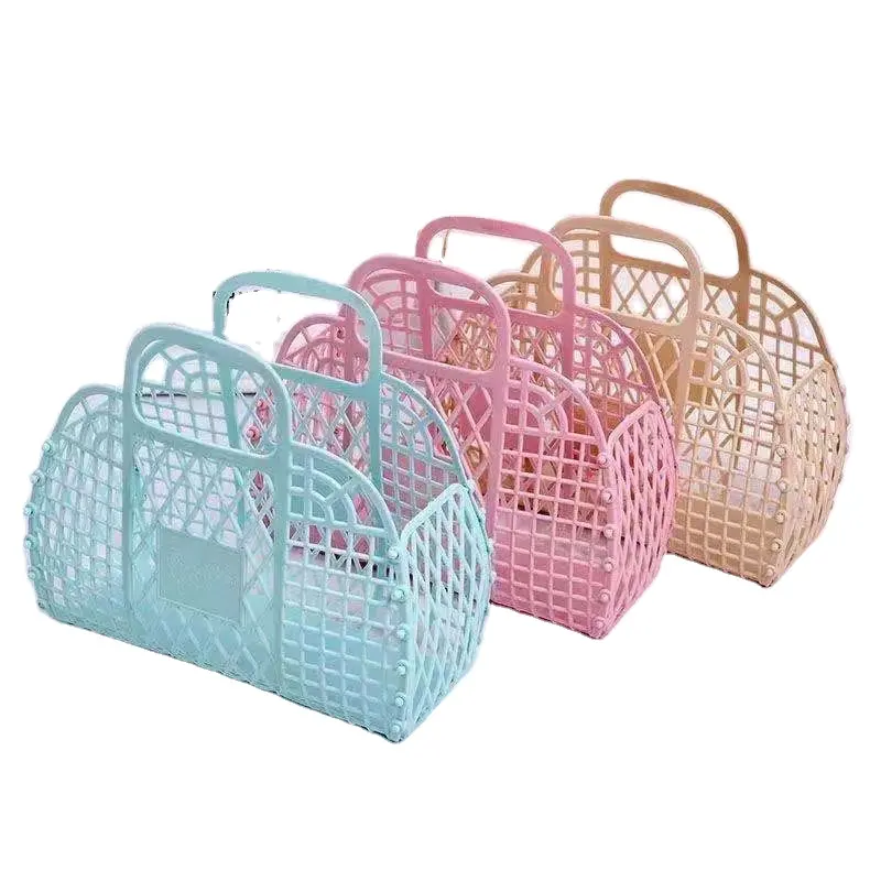 Customized Kids Mini Jelly Bag Foldable Plastic Wallet and Bag Vegetable and Fruit Storage Basket with Handle