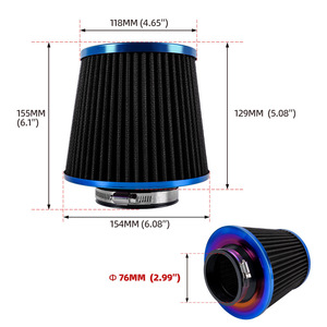 Filtro de aire de 76 mm, forma de hongo azul, lavable, con clip, universal para coche - Product Image 2