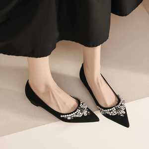 Elegant Pointed Toe <b>Flats</b> With Rhinestone Decoration Faux Suede Slip-On Comfort Women's Shoes Spring <b>Wedding</b> Style - Product Image 4