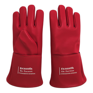 Ttake Welding Gloves Red <b>Leather</b> Long <b>Cuff</b> For Welding Protection - Product Image 2