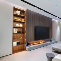 Cheminée électrique 3D sous téléviseur avec manteau décoratif et vapeur d'eau atomisée pour la décoration de villas et d'hôtels