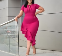 Gaun Afrika Ukuran Besar Asimetris dengan Ruffle Bertingkat dan Detail Keyhole Tie Front, Gaun Bodycon, Gaun Fashion Urban untuk Wanita, Elegan