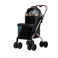 Poussette pour animaux de compagnie à double couche et 6 roues en acier carbone, grande capacité, pliable, chariot de transport pour chiens et chats, pliage à une touche, fermeture éclair, voyage