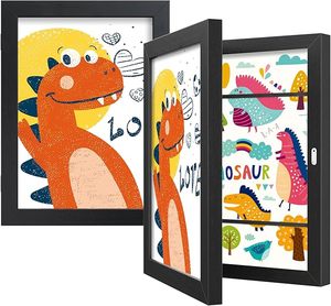HuaJia Eco-Friendly Black <strong>Children's</strong> <strong>Art</strong> <strong>Frame</strong> for Kids Artwork Front Opening Holds 150 Drawings 8.5x11 Flower Animal Mat OEM - Product Image 1