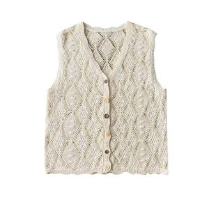 Chaleco de punto calado sin mangas con cuello en V para mujer Dalang, top de ganchillo suelto con botonadura sencilla, cárdigan fino transpirable de verano - Product Image 5
