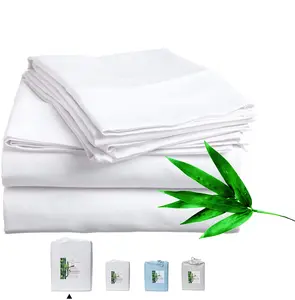 सुपर सॉफ्ट लिनन बिस्तर 300Tc 100% कार्बनिक बांस कपड़ा बेडशीट सेट किंग साइज