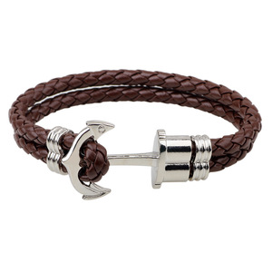 Cuir de style européen américain pour bracelet Charme de mode haut de gamme pour hommes Ancre en métal tissé Hip-hop Distinctif - Product Image 2