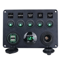 Interruptor de 5 Posiciones con Voltímetro, Cargador USB de 42A y Encendedor de Cigarrillos para Autocaravanas, Autos y Embarcaciones; Pantalla de Voltaje de 12-24V; Alta Potencia