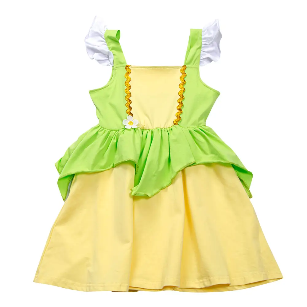 新しいデザインデイリードレス卸売幼児の女の赤ちゃんのドレスデザインフリルショルダードレス用コットン生地