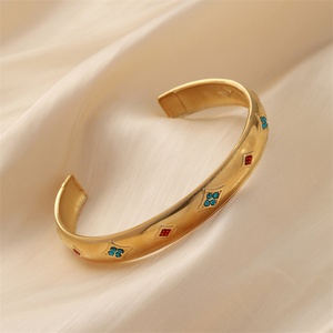 Retro Simple Fashion Stainless Steel Geometric Colorful Zircon Charm <b>Adjustable</b> Cuff Bangle <b>Bracelets</b> for Women - Product Image 4