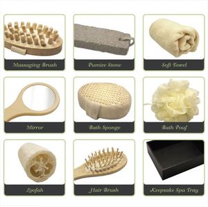 Promotional Wood 9Pcs Bath Accessory Set, Sisal Sponge /Comb Wooden <b>Box</b> Spa Set - Product Image 2