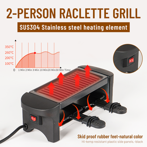Grill à <span class=keywords><strong>raclette</strong></span> électrique mini portable pour <span class=keywords><strong>2</strong></span> personnes, 350W, sans fumée, antiadhésif, contrôle de la température réglable, usage domestique et hôtelier - Product Image 6