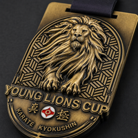 Médaille de karaté antique personnalisée en alliage de zinc avec relief 3D de lion, récompense vintage pour championnat d'arts martiaux, logo de tournoi, compétition sportive