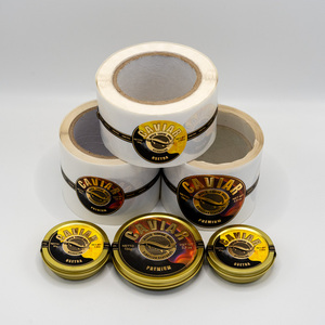 Tùy chỉnh sang trọng phân hủy sinh học trứng cá muối nhôm có thể kết cấu lá vàng nhãn in nổi kaviar nhãn trứng cá muối tin với nhãn dán - Product Image 1