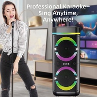 Enceinte sans fil 40W avec lumière RGB, son puissant, super basses, double woofer, pour home cinéma, sur chariot, 2 microphones