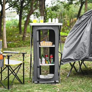 Armoire <span class=keywords><strong>de</strong></span> <span class=keywords><strong>rangement</strong></span> pliante en aluminium pour l'extérieur, organisateur <span class=keywords><strong>de</strong></span> cuisine portable pour le <span class=keywords><strong>camping</strong></span> avec sac <span class=keywords><strong>de</strong></span> transport, table <span class=keywords><strong>de</strong></span> camp à installation rapide - Product Image 2