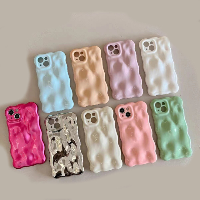 Wave Cookies Wavy 3D Meteorite Texture Plating Silver Phone Back Case for iPhone 16 15 4 13 Pro Max Camera Lens Protective Cover