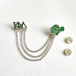 Preço de fábrica Verde IOTA PHI LAMBDA Broche Pin 2 peças Charme Chain Conectar Flor Rosa Branca Emblema