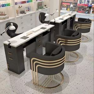 Ensemble table et chaise de manucure professionnelle avec aspirateur intégré et grands tiroirs de rangement, station de manucure rose et blanche de luxe - Product Image 3