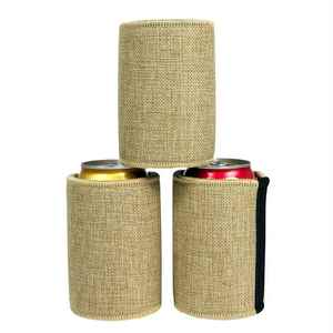 Hot Sales Can Wine Beer <b>Bottle</b> Sleeve Jute Material Backing Neoprene <b>Cooler</b> Stubby Holder With Custom Logo Printing - Product Image 1