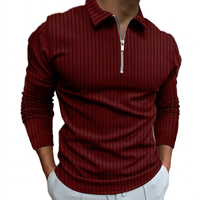 Prix d'usine Chine OEM Logo personnalisé Sérigraphie Polyester tricoté Manches longues Couleur unie Col rabattu Décontracté Homme