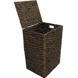 Water Hyacinth Laundry <b>Hamper</b> Rectangle <b>Storage</b> Basket with Hinged Lid Woven Organizer for Home - Product Image 1