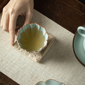 Taza de té de cerámica Ru Ware, taza maestra de porcelana con forma de loto para degustación de té, uso doméstico - Product Image 1