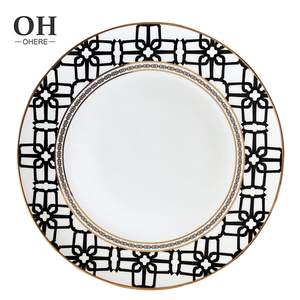 Shanxi Ouhe assiette en céramique de couleur noir et blanc classique Usine en gros assiette de présentation de mariage de luxe ensemble de vaisselle de banquet - Product Image 2