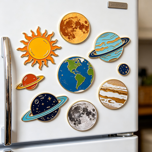 <span class=keywords><strong>Aimant</strong></span> de réfrigérateur personnalisé Soleil Terre Lune Planète en métal émaillé électroplaqué avec vernis de cuisson, décoration d'intérieur, souvenir - Product Image 1