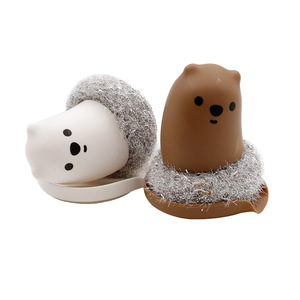 Cute Cartoon Bear Kitchen Cleaning <b>Brush</b> Steel <b>Wire</b> Detachable For Pots Pans Bowls - Product Image 4