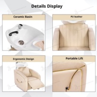 Fauteuil de lavage moderne de luxe incurvé avec cuvette en céramique, repose-pieds réglable, couleur personnalisable, pour salon de coiffure