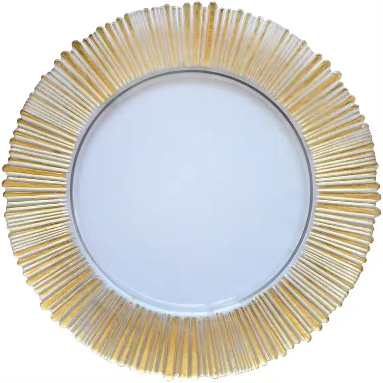 2024 Top Selling Yunzhifan Gold Antique Edge Design Wedding Gold Clear Elegant Transparent Acrylic Glass Charger Plates