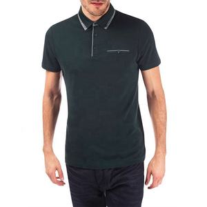 Polo de Hombre Verde Oscuro con Bolsillo con Cremallera, Mezcla de Algodón Premium con Ribete Blanco en el Cuello para un Estilo Casual - Product Image 1