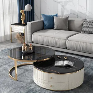 Neues Design Wohnzimmer möbel Coffee Shop Mode Sinter stein Moderner runder Couch tisch mit Edelstahls ockel