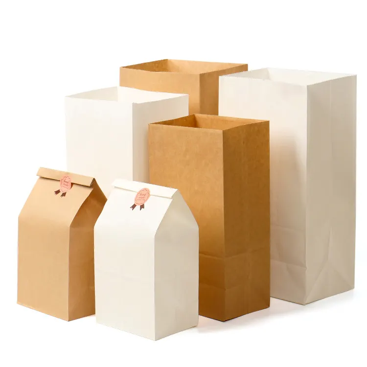 ब्राउन पेपर बैग क्राफ्ट पेपर बैग कोई हैंडलब्रेड पैकेजिंग कस्टम पेपर बैग