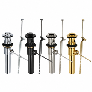 Scarico a scomparsa <span class=keywords><strong>regolabile</strong></span> da 1-1/4 pollici in ottone cromato e acciaio inossidabile con asta di sollevamento e troppopieno per lavabo - Product Image 1