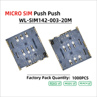 WECONN WL-SIM142-003-20M Connecteur de carte MICRO SIM 6 broches + 2 H=1.42mm Push-Push avec interrupteur de détection, Connecteur de batterie personnalisé