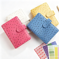 Carnet à spirales en cuir PU texture autruche, série de couleurs macaron A5 A6, journal économique avec poche zippée, journal à feuilles mobiles