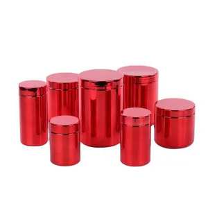 Màu đỏ dài ngắn crom kim loại HDPE Pill chai/PP nhựa protein bột có thể/thực phẩm Jar container