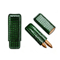 Étui à cigares moderne en cuir véritable à motif croco avec logo personnalisé en relief, multicolore, pour 2 cigares