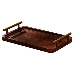 Plateau rectangulaire en bambou de style japonais avec poignées dorées, plateau de service pour thé et fruits, usage domestique - Product Image 5