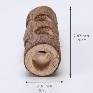 Tunnel in legno naturale tubo per criceto ratti topo cavia cincillà piccoli animali gabbia albero cavo tronco nascondiglio giocattolo