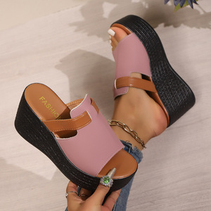 Sandalias y pantuflas de cuña transfronterizas de 34-43 yardas, estilo europeo y americano, con combinación de colores, tipo muffin, para mujer, verano 2026 - Product Image 4