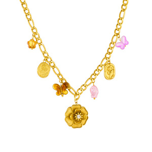 Fashionable Butterfly Camellia Pendant Chain Gold Plated Stainless Steel Necklace Gift Jewelry - Product Image 5