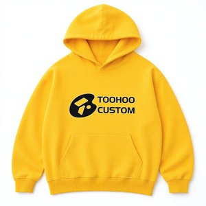 Sweat à capuche jaune tissé uni vintage d'été avec poche kangourou en nylon brossé, logo personnalisé pour homme - Product Image 1