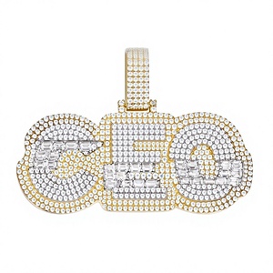 Pendentif lettre GMO en argent 925, cristal, strass, style hip-hop, bijoux unisexe, cadeau - Product Image 1
